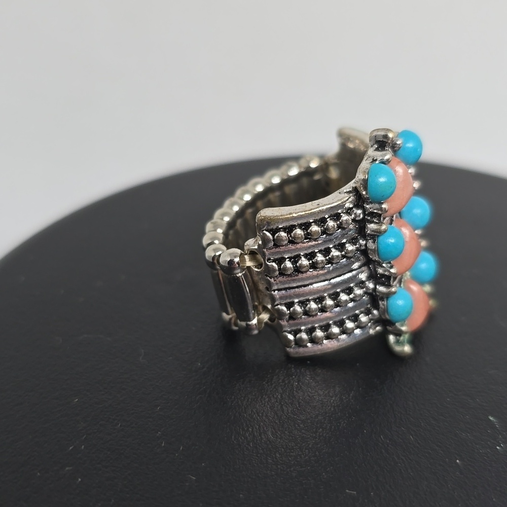 Aztec blue orange silver adjustable ring - Picture 3 of 4